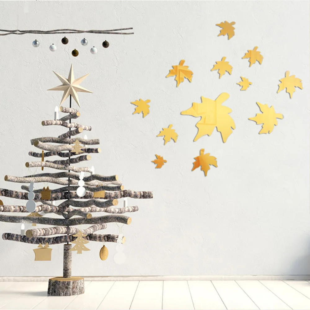 Acrylic 3D Maple Leaf Combination Mirror Effect Wall Sticker Decal Home Decor Autumn maple leaves falling stickers for parlot | Дом и сад