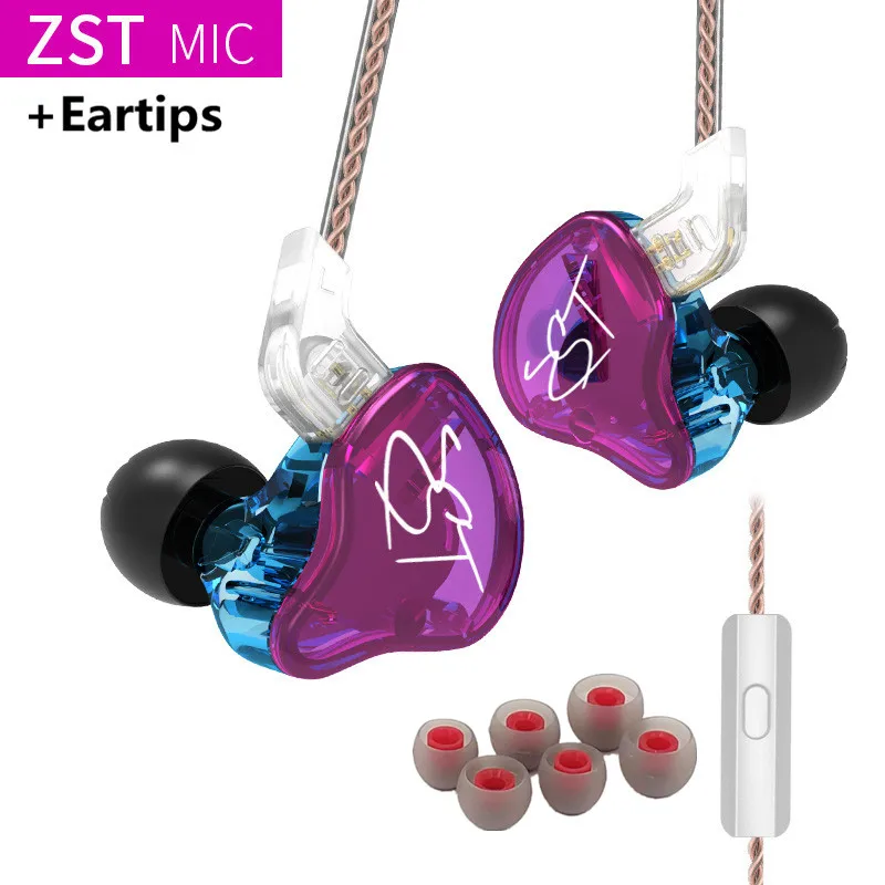 KZ ZST DD+ BA наушники с тяжелыми басами, гарнитура, Hi-Fi наушники, железо, 4 ядра, управление музыкой, обмен движением, Bluetooth кабель ZSN AS10 ES4 - Цвет: purple mic ET