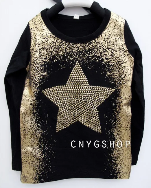 2013 New Arrival Free Shipping Children Autumn Long Sleeve T shirt Girls Gold Star Fashion 5pcs/lot | Мать и ребенок