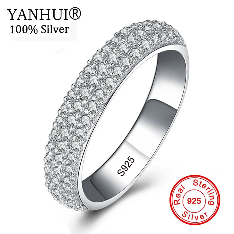 YANHUI,, 925 пробы, серебряные кольца для женщин, полукруг, CZ, циркон, камни, свадебные кольца, хорошее ювелирное изделие, кольцо, размер 6-13, J037
