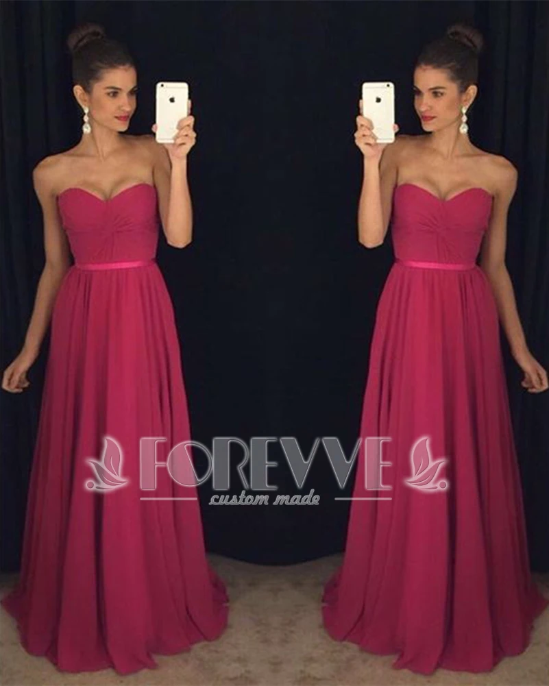 

Elegant Rose Chiffon Prom Dress Long 2019 Sweetheart Pleat Wedding Party Dresses Bridesmaid Gowns Vestido De Festa Abendkleider