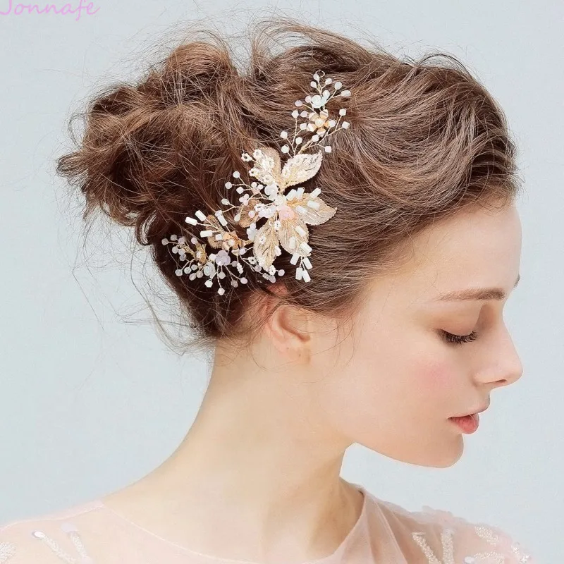 Jonnafe Boho золотые свадебные украшение на голову в виде листка Свадебная лоза шпильки цветок Для женщин Выходные туфли на выпускной Аксессуары для украшений для волос повязка на голову