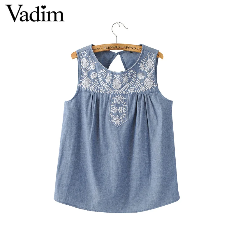 Для женщин Элегантный Вышивка рукавов джинсовые рубашки с вырезом на спине