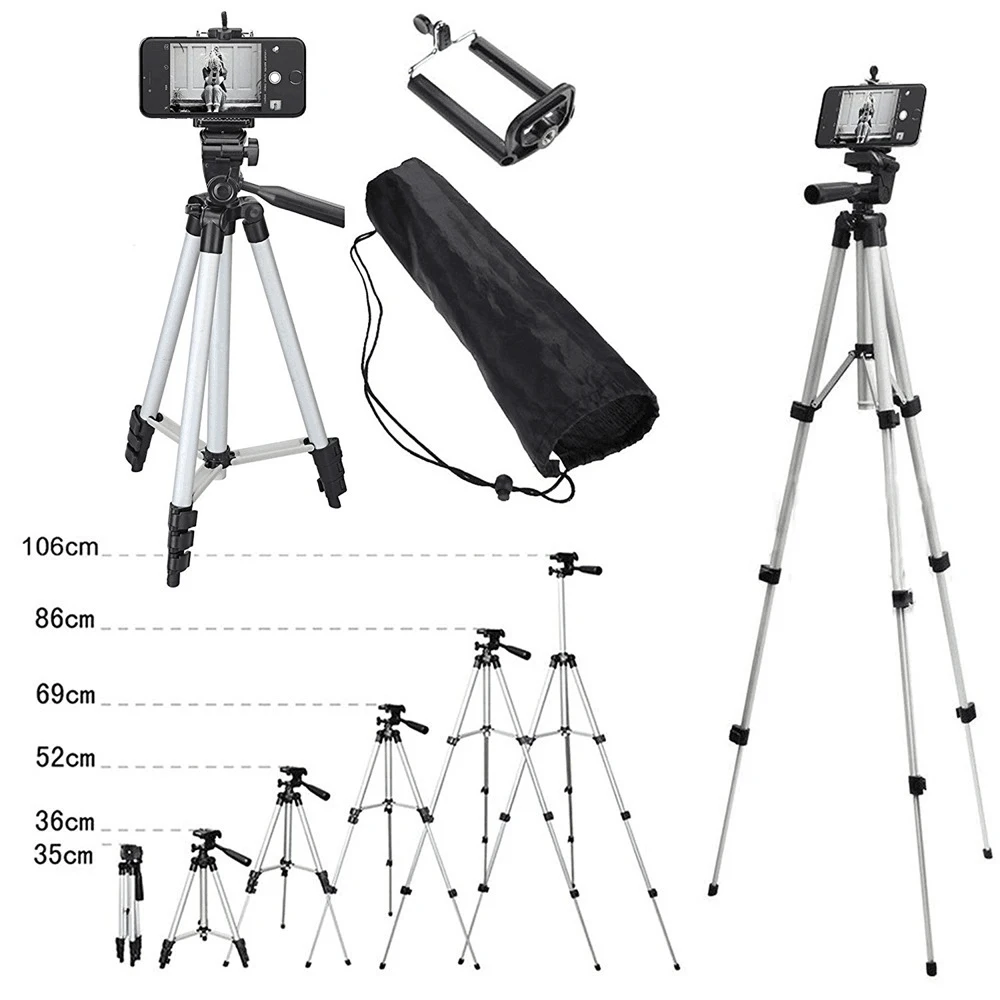Portable Camera Tripod Stand Holder Adjustable Rotatable Retractable Aluminum Tripods Smartphones Mount