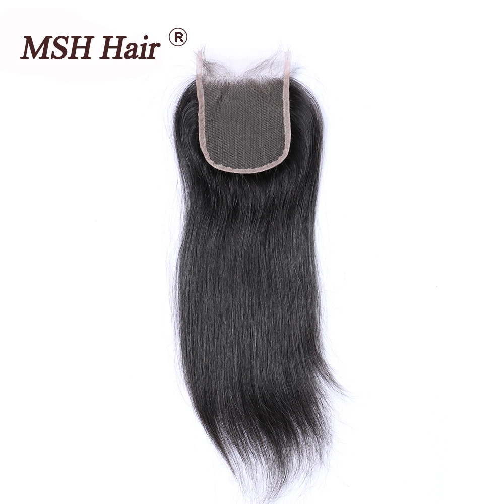 MSH волосы бразильские прямые на шнурке свободная часть не Реми натуральные 4x4
