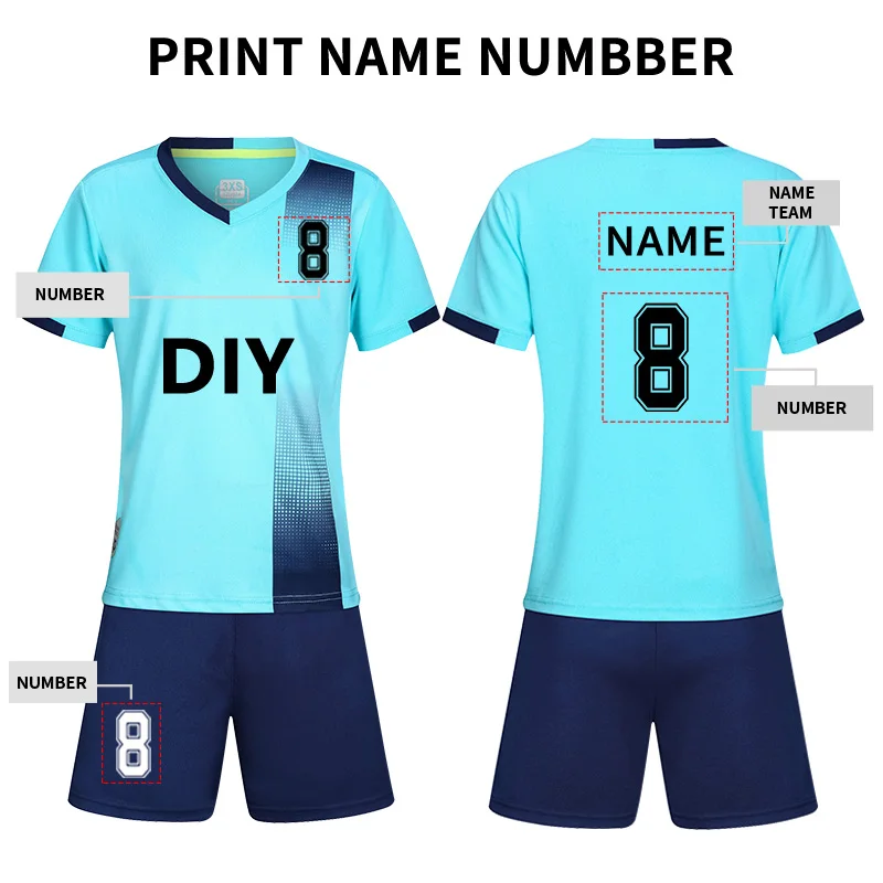 blue DIY Футбольные майки, детское футбольное Джерси, Футбольная Футболка, футболка для футбола,, быстросохнущая футбольная рубашка, детская спортивная одежда - Цвет: blue DIY