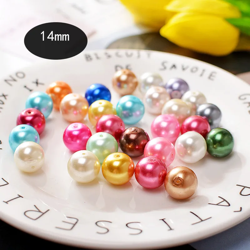 14mm-30 pcs 4-14 мм Разноцветные стеклянные жемчужные бусины для ювелирных браслетов DIY аксессуары для одежды украшение лента для волос заколка для волос DIY - Цвет: 14mm-30 pcs