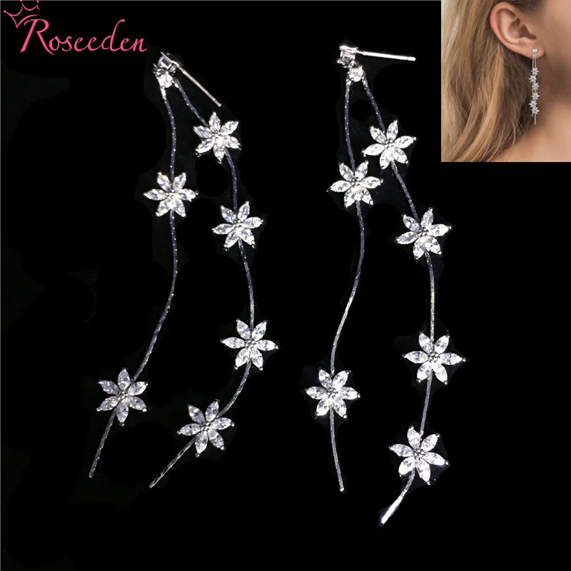 Женские серьги-подвески серебряного цвета с фианитом