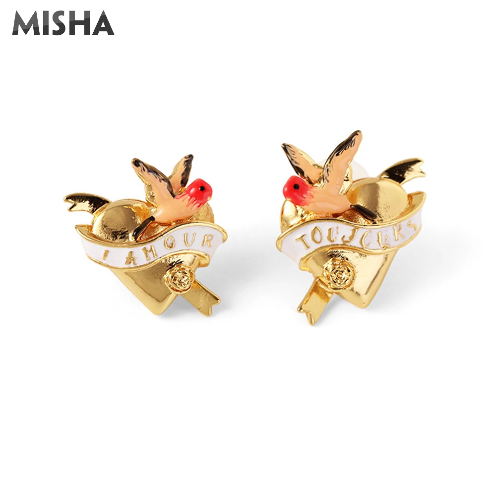 MISHA Модные Ювелирные наборы для женщин ожерелье серьги и браслет эмалированная глазурь ручной работы птица и Любовь дизайн женский подарок 02718