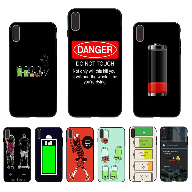 

IMIDO Battery cartoon pattern design Soft silicone fitted Phone Case for iPhone7 7plus 8 8Plus X XS MAX XR 6 5 5/6S SE TPU shell