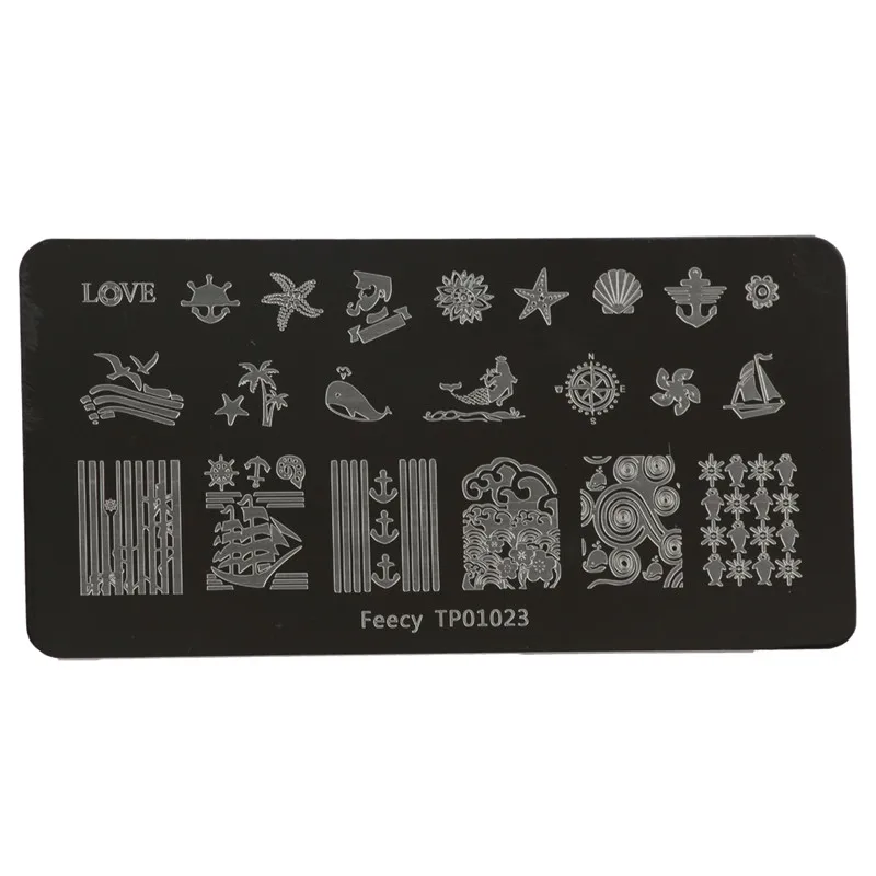 Feecy TP01023 Пластины для штамповки ногтей 6*12 см шаблоны для ногтей DIY Нержавеющая Сталь Штамп маникюрный трафарет Инструменты дизайн ногтей штамп Шаблоны - Цвет: Feecy TP01023
