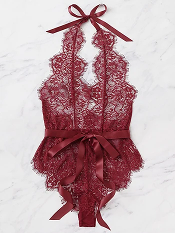 wine red Кружевные сексуальные комбинезоны, женские боди, кружевные, перспективные, с кисточками, ажурные, на бретельках, сиамские, лоскутные, пляжные, цельные, женские, летние - Цвет: wine red