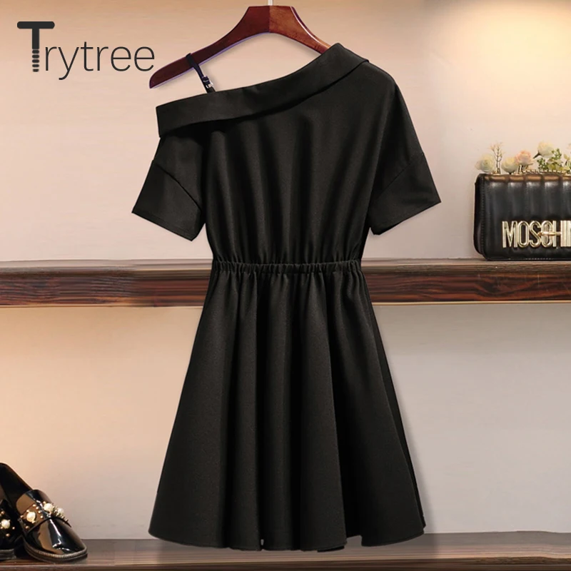 Trytree 2019 летнее женское Повседневное платье сплошное асимметричное рубашка с v