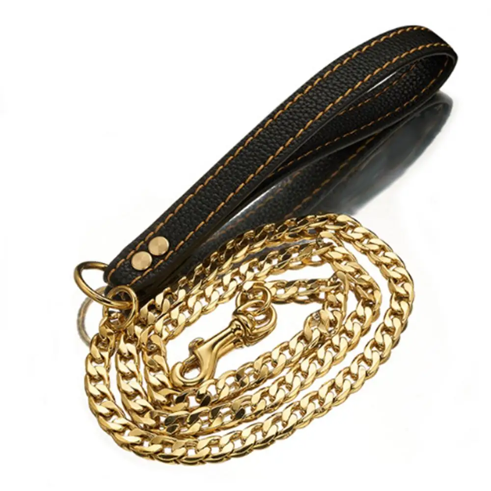 42+9inch Fashionn Gold Color Pure Copper Dog Slip Leash Cuban Chain Training Choke Collar Strong Traction Practical Necklace | Украшения и