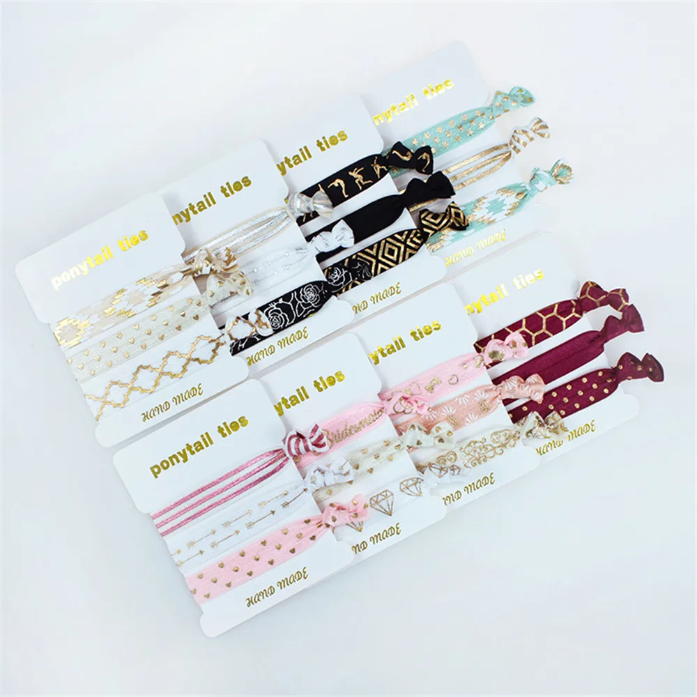 

50 cards/lot, Fold Over Elastic Hair Band 8 different sets cute printed Elastic Hair Ties FOE girl Hair Accessories