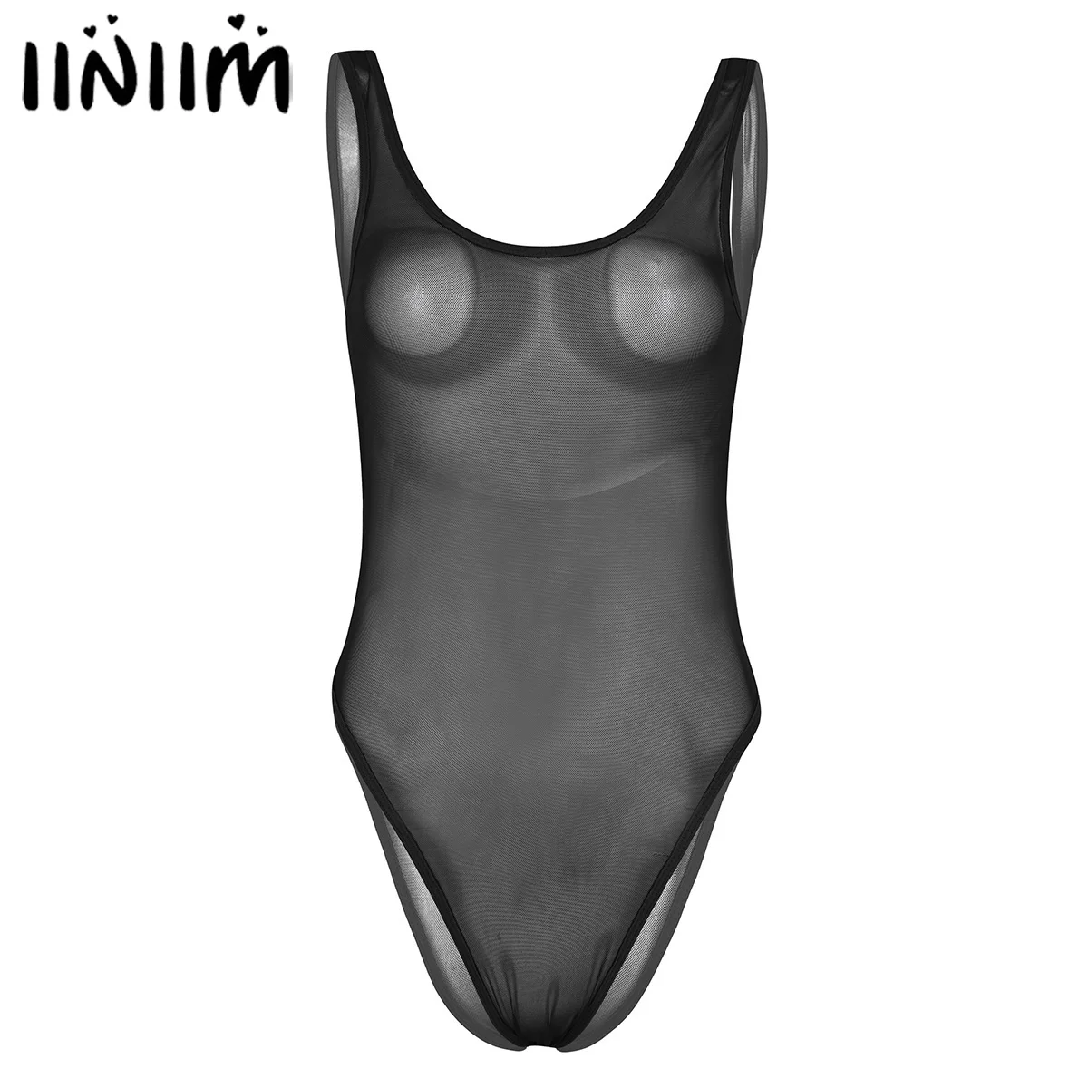 Iiniim, сексуальное женское экзотическое белье, Wetlook, прозрачный цельный комбинезон, сетчатый, с высоким вырезом, без рукавов, трико, боди, ночное белье