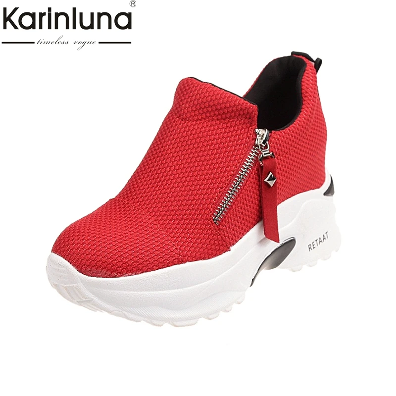 Karinluna/Новинка; ; Прямая поставка; обувь на платформе; женская повседневная обувь на молнии; цвет красный, черный; женские кроссовки на плоской подошве; женская обувь для отдыха