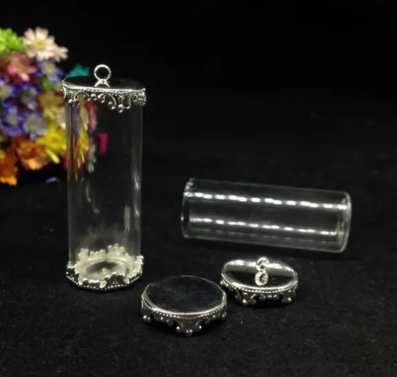 5pcs 40*15mm mix color open tube jars glass vial pendant with flower tray glass wish bottle necklace diy glass cover dome vase images - 6
