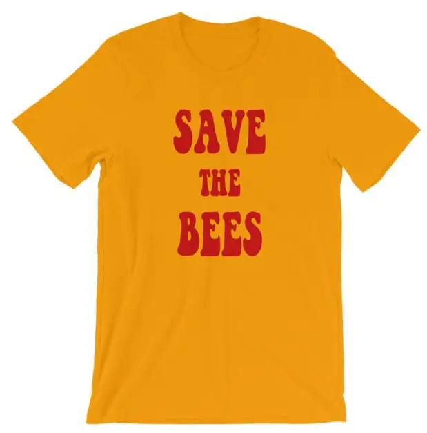 gold -- red text Save The Bees забавная графическая футболка с надписью хипстерская хлопковая Стильная летняя футболка с рисунком пчелы Harajuku Grunge желтая одежда Цитата Топы - Цвет: gold -- red text