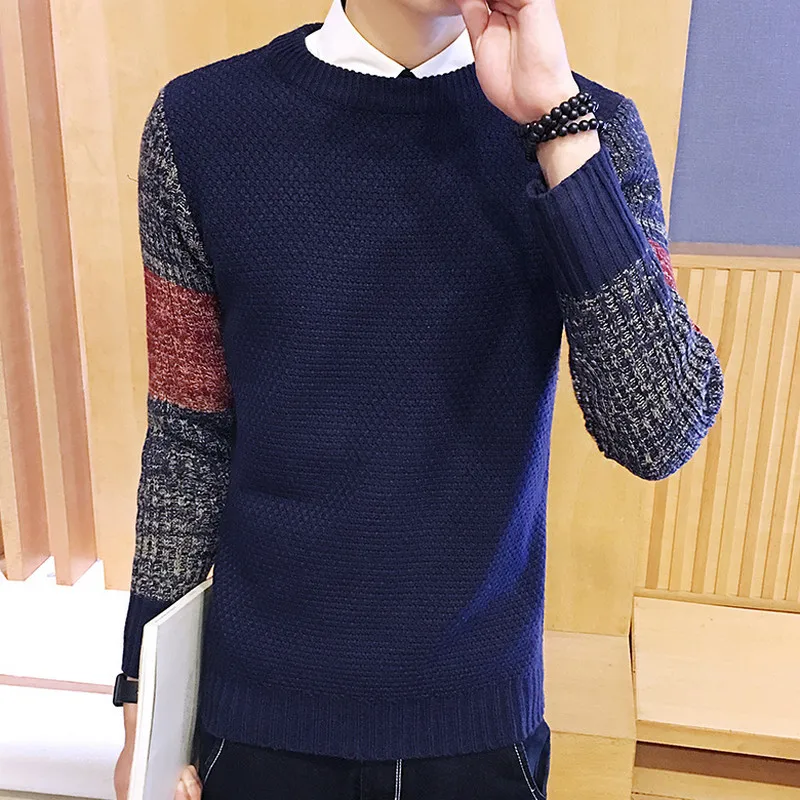 2018 New Sweater Men Autumn Hot Sale Top Design Patchwork Cotton Soft Quality Pullover O-neck Casual Brand Clothing | Мужская одежда