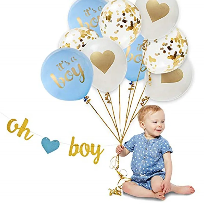 Baby Shower украшения вечерние Декор о баннер для мальчиков синий его мальчик воздушные шары конфетти шарики, День подарков будущей матери мальчик деко anniversaire