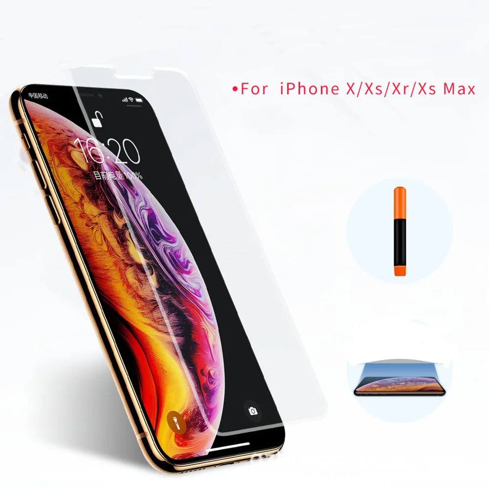 

Защитная пленка для экрана для Iphone XS Max, нано-жидкий полный клей, закаленное стекло, уф-свет и жидкий клей для Iphone X, XR, XS, уф-стекло