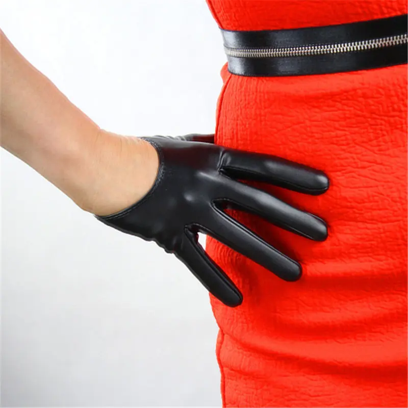 black touch 13 см кожаные перчатки с сенсорным экраном Ультра короткие стильные из искусственной кожи с зеркальным покрытием яркая кожа Королевский синий кобальт синий WPU116 - Цвет: black touch