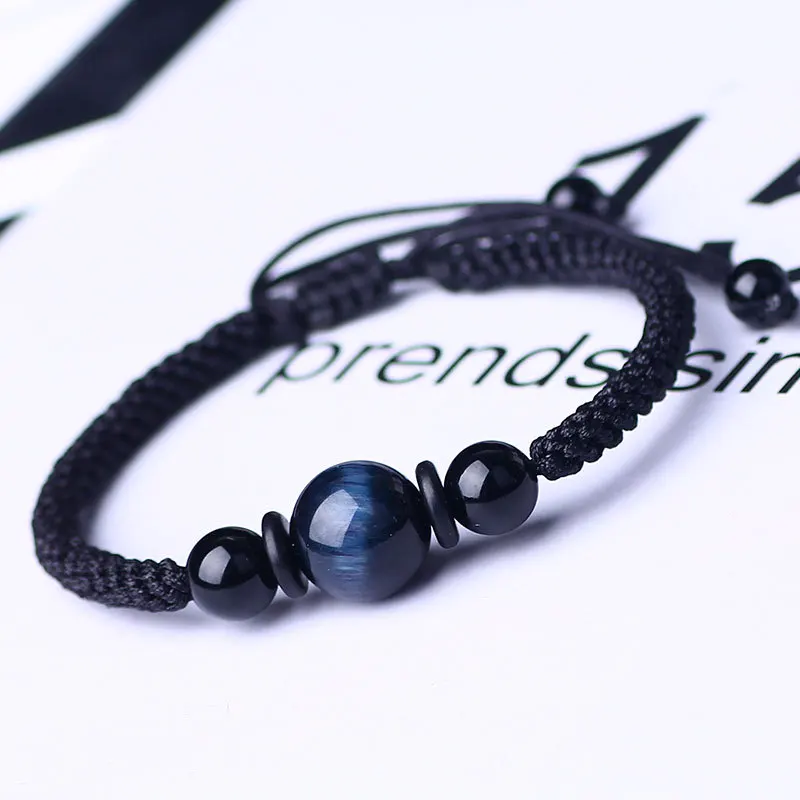 

Браслет из натурального синего тигрового глаза, черного цвета, с бусинами