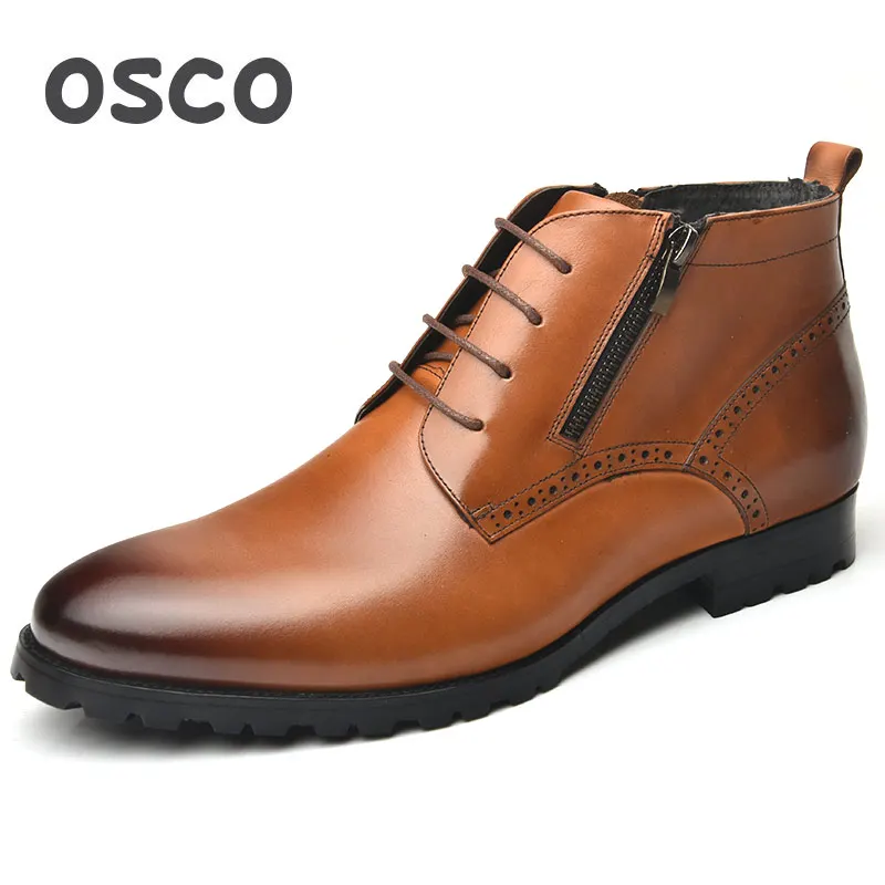 RUM866103BR Осенне-зимняя обувь с высоким берцем мужские модные сапоги на молнии из натуральной кожи с острым носком Полусапоги деловые мужские ботильоны под платье - Цвет: RUM866103BR