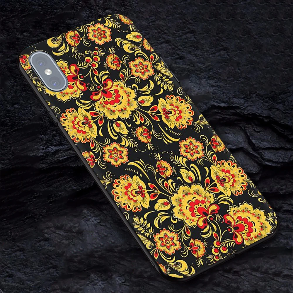 Khokhloma русский чехол для iphone 7 plus мягкий ТПУ телефона чехлы 6 6s X XR XS MAX coque fundas |