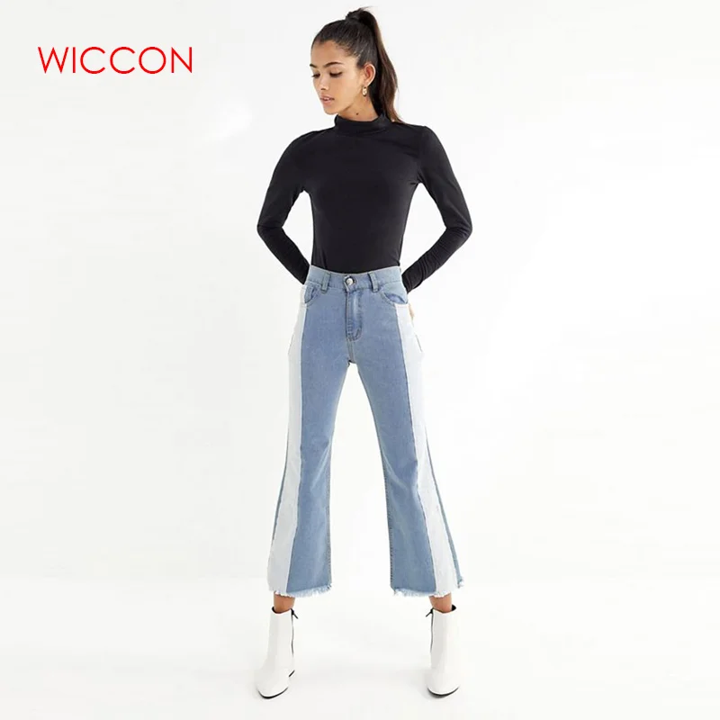 Женские уличная стиль джинсовые расклешенные брюки с кисточками отбеленные из