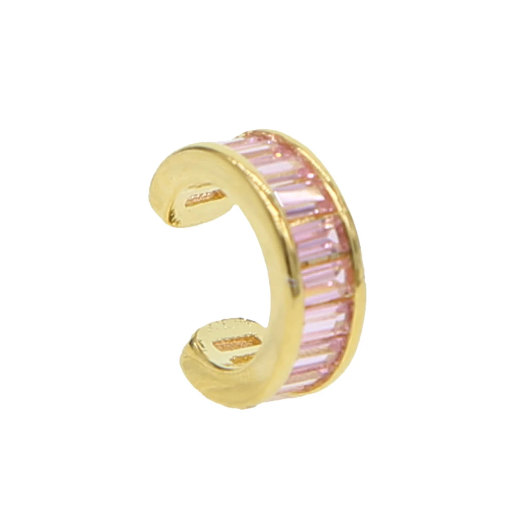 pink Разноцветные каффы для ушей, 1 шт., без пирсинга, клипсы, серьги, ободок, багет, пастельные, радужные, Круглый Фианит, каффы для ушей, серьги для женщин - Окраска металла: pink