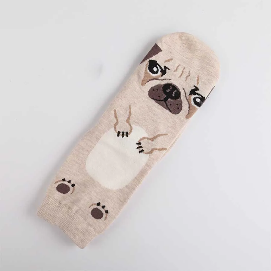[WPLOIKJD] Корейский Calcetines хлопковые носки без пятки с принтом Harajuku милые собаки мопса забавные Женские носочки с рисунками из мультфильмов носки-тапочки унисекс