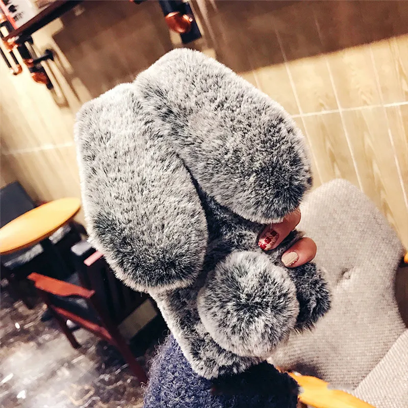 For Sumsung Galaxy S10 S9 S8 Plus S7 S6 edge Note8 Note9 Soft TPU 3D Cute Rabbit Etui Hairy Warm Fur Doll Rhinestone Plush Cases |