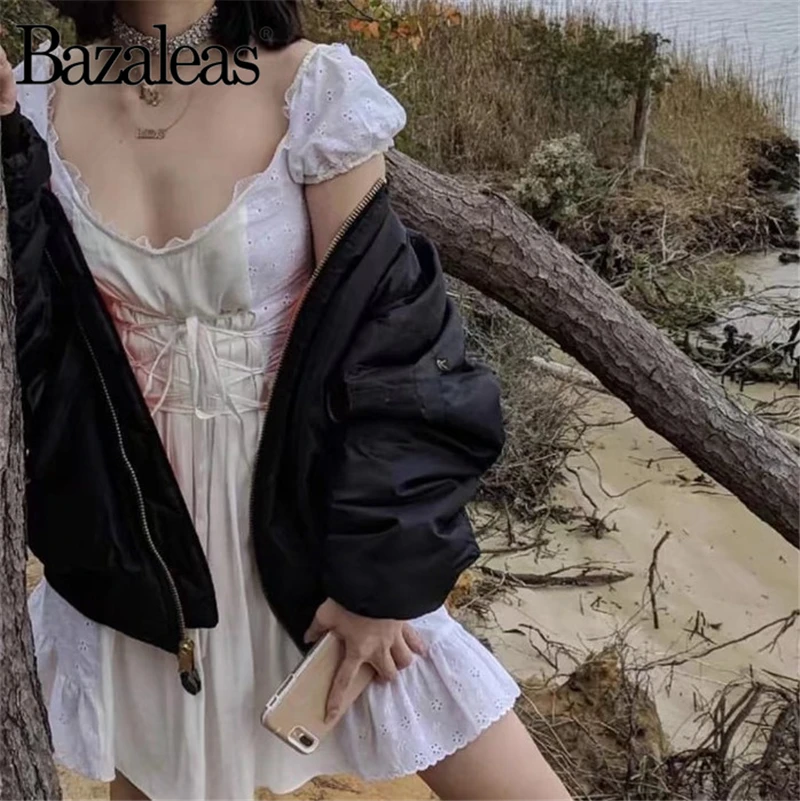 Bazaleas 2018 винтажное белое Бандажное кружевное платье с поясом на шнуровке vestidos