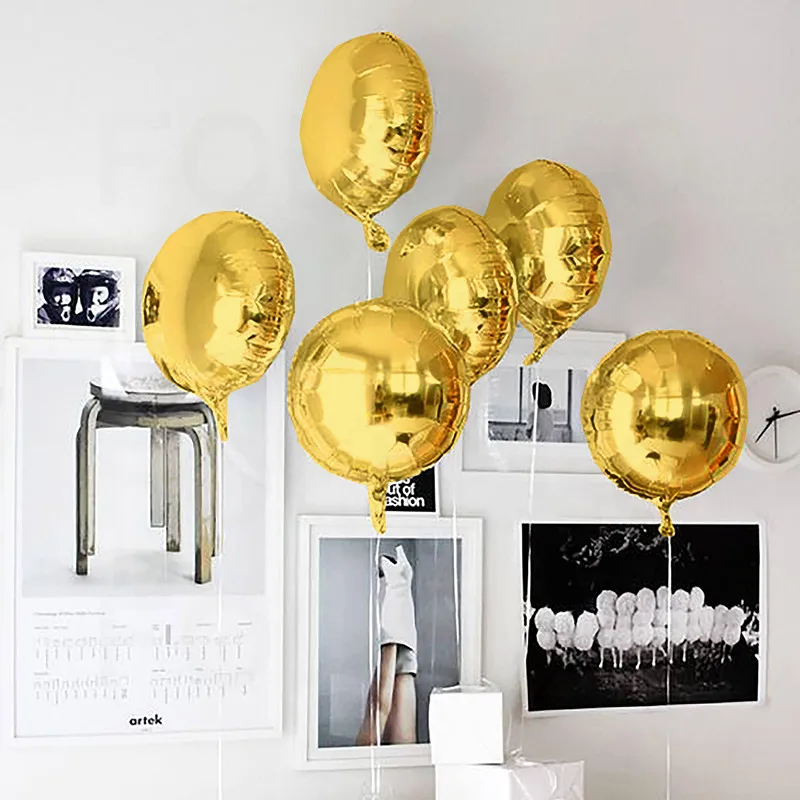 18 дюймов черный, белый цвет чисто круглый Фольга шар Baby Shower Свадебные украшения события вечерние цвета: золотистый, серебристый Soild гелий Balaos поставки - Цвет: Gold  round balloon