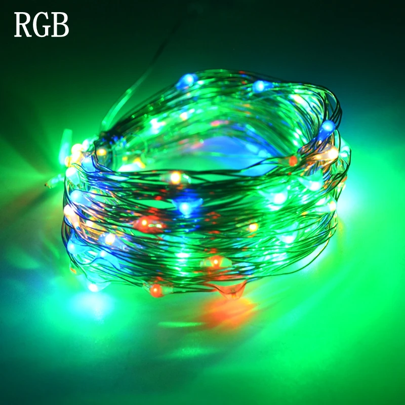 RGB Солнечный Серебряный/медный провод водонепроницаемый светодиодный Сказочный светильник 10 м 20 м наружный светильник гирлянды для рождества праздничный светильник ing - Испускаемый цвет: RGB