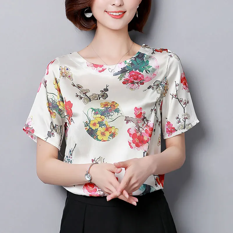 New Womens Tops 2019 Slik Blouse Women Summer Women's Shirt Floral Blouses Plus Size Casual Feamle Blusas | Женская одежда
