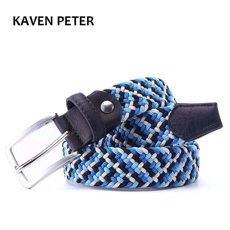 Italian Design Mens Leather Braided Elastic Stretch Cross Buckle Casual Golf Belt Waistband of Four Color Elastic Mixed Braided