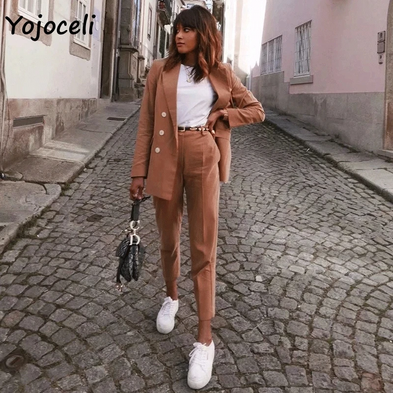 Модные двубортные блейзеры Yojoceli 2019 пальто женская уличная одежда верхняя куртка