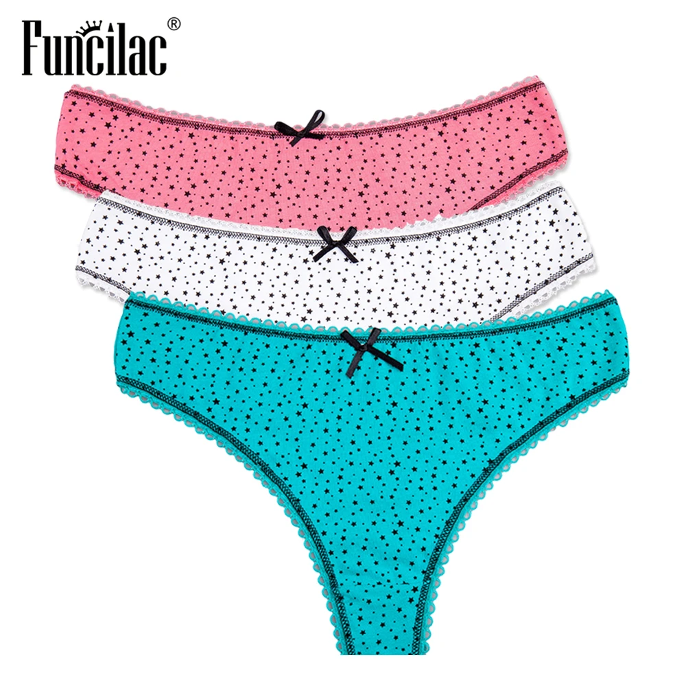 FUNCILAC Нижнее белье женские маленькие звезды g стринги в горошек хлопок