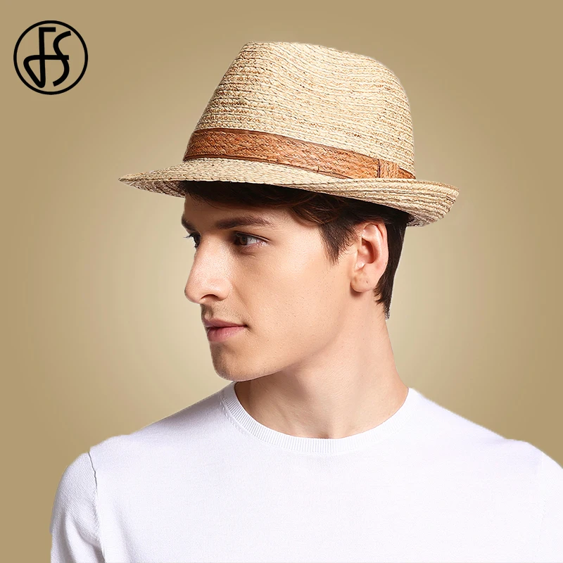 Мужская соломенная шляпа FS Raffia от солнца с широкими полями Пляжная винтажная