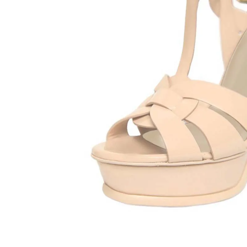 Босоножки женские на платформе и высоком каблуке Т образный ремешок открытый