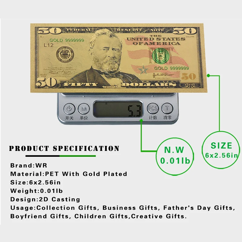 WR 50 долларов обычные деньги коллекционные цветные бумажные из США с пластиковой