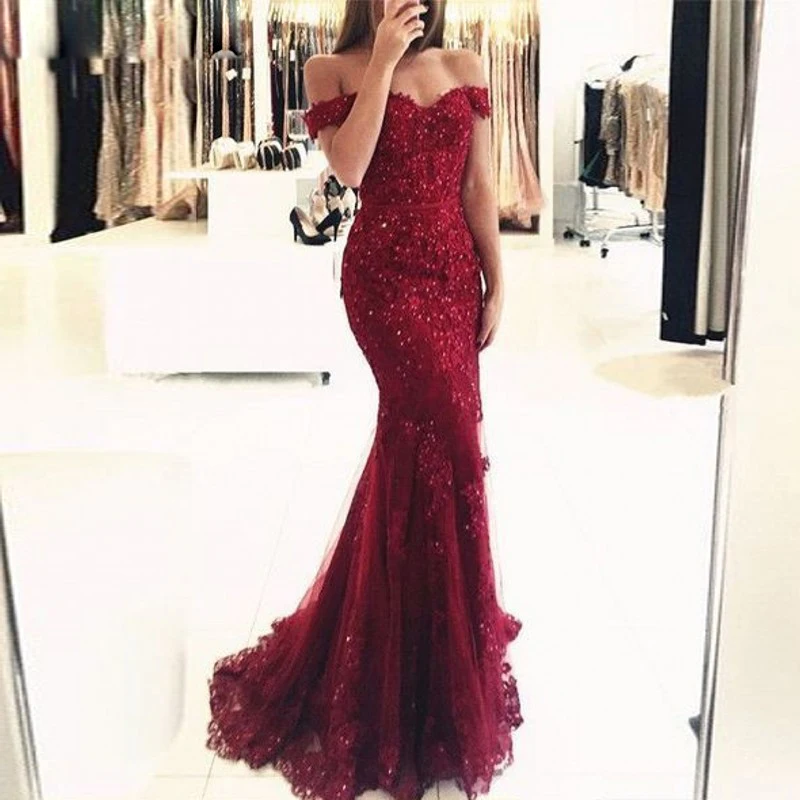 Кружевное Длинное Элегантное платье с открытыми плечами и бисером vestido formatura