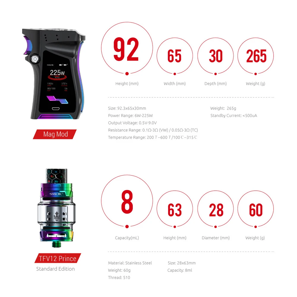 Оригинальный комплект SMOK Mag 225 Вт 8 мл бак TFV12 Prince с аккумулятором электронная