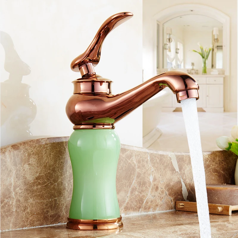 Европейский нефритовый смеситель для раковины в ванную комнату позолоченный