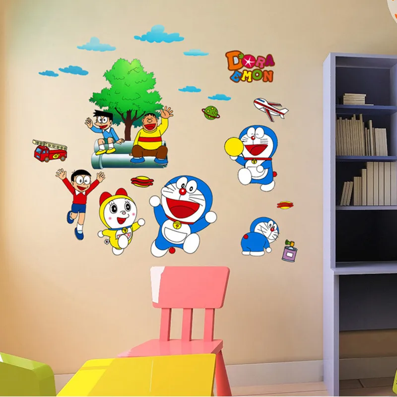 Детская настольная стены комнаты Стикеры с мультфильм тема Doraemon и Животные номер оформлен Стикеры для малыша День рождения
