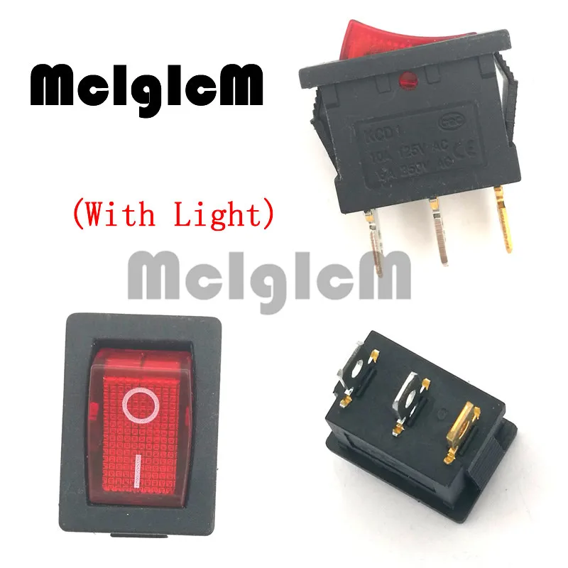 Red with light 10 шт. кулисный переключатель 6A 250 В переменного тока/10A 125V AC SPDT оснастки в 3 pin ВКЛ-ВЫКЛ I/O 15*21 мм с красным СИД светильник, черный и красный цвета переключатели - Цвет: Red with light