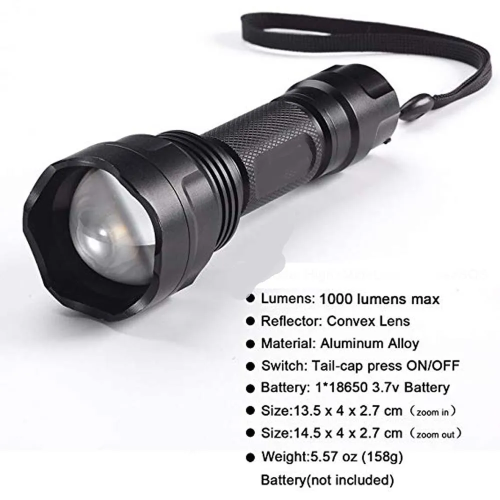 Фокусировка бликов тактический фонарик XM-L2 1000LM 1 Режим факел Охота Кемпинг вспышка светодиодный фонарик с помощью батареи 18650